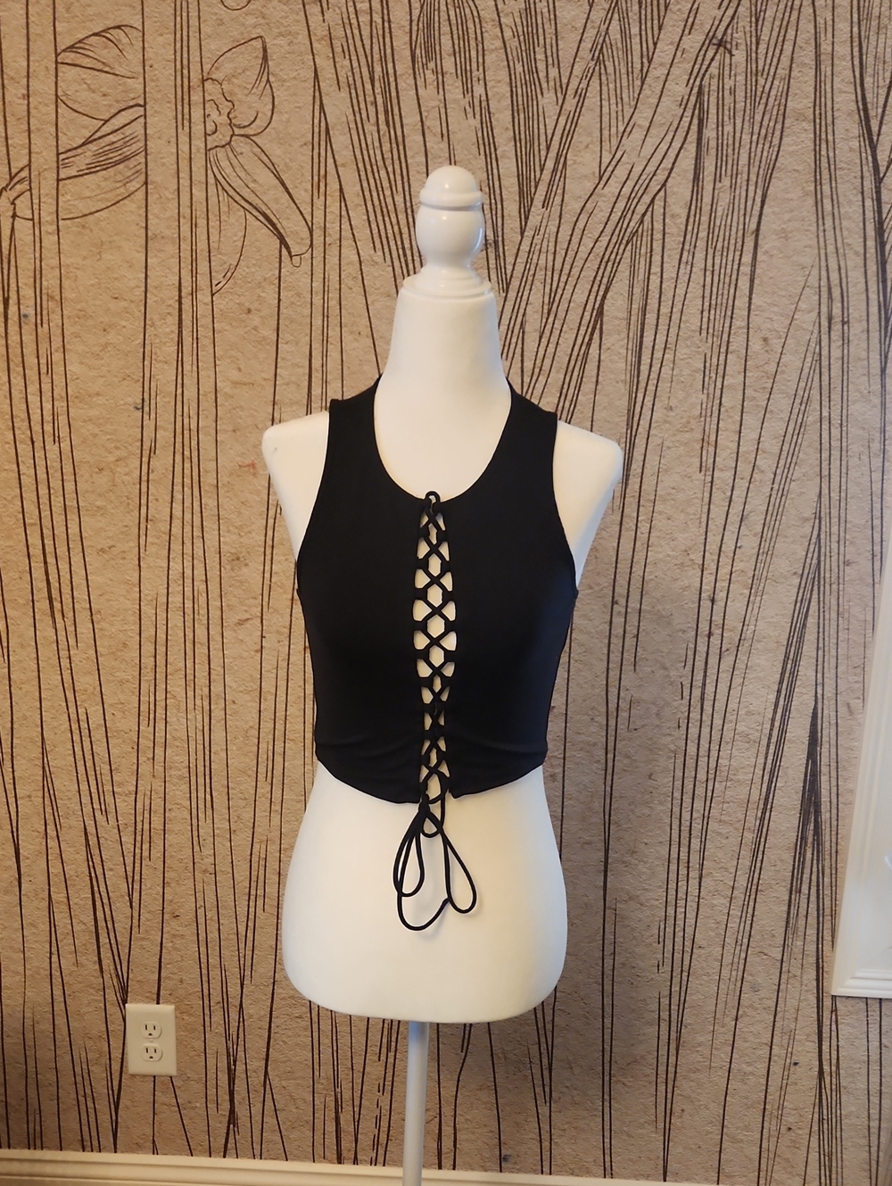 Abercrombie & Fitch Black Lace-Up Front Soft A&F Crop Top